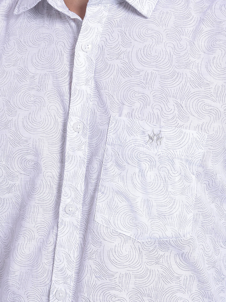 White Printed Shirt-Men Jeans-Crimsoune Club