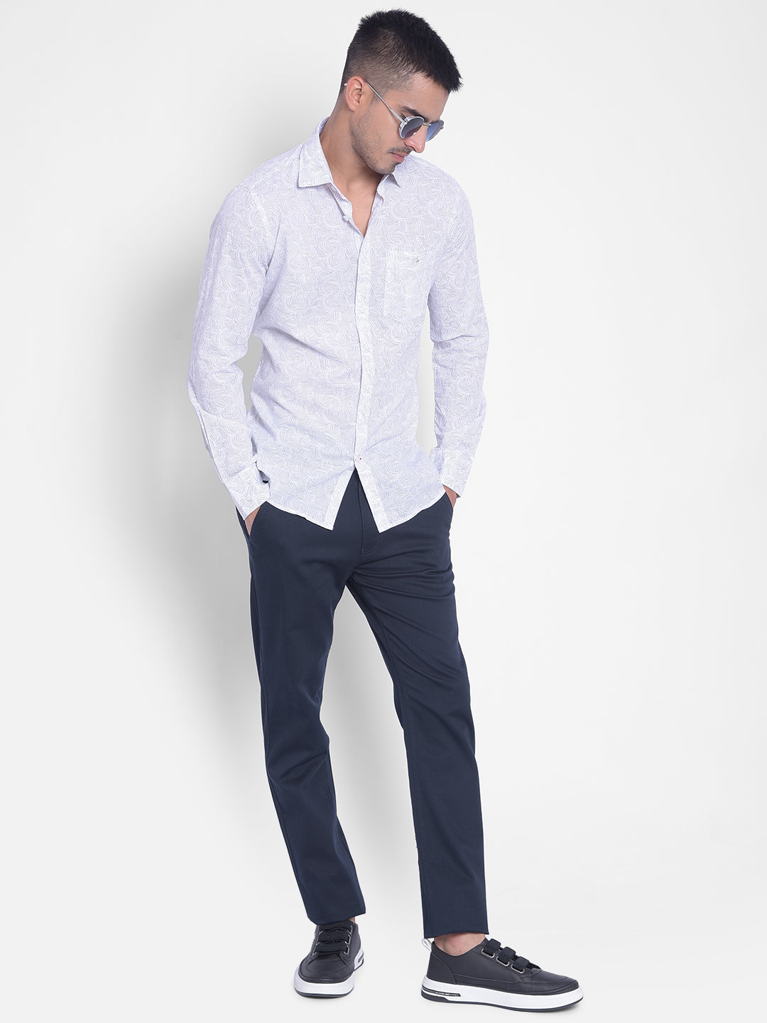 White Printed Shirt-Men Jeans-Crimsoune Club