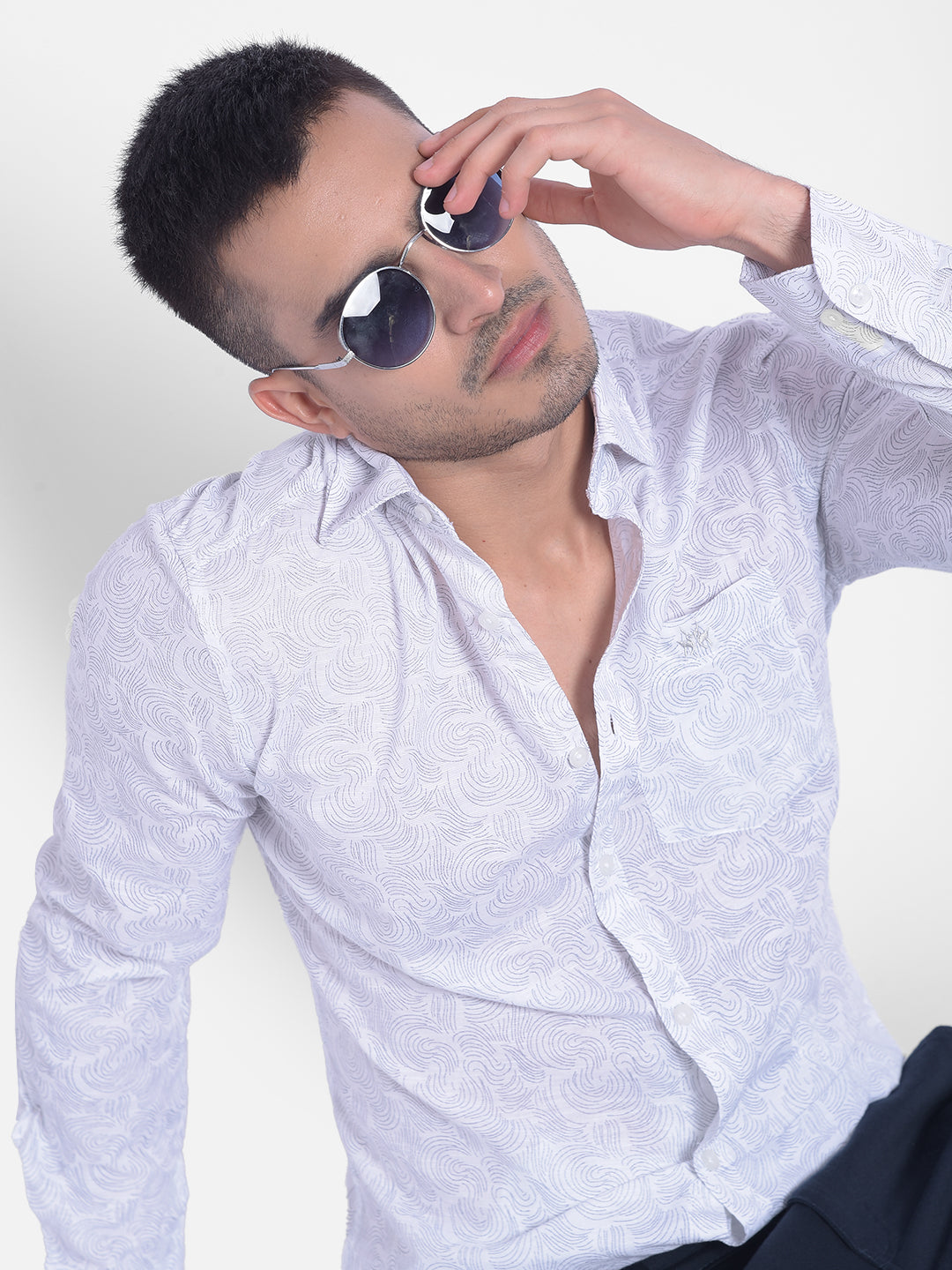 White Printed Shirt-Men Jeans-Crimsoune Club