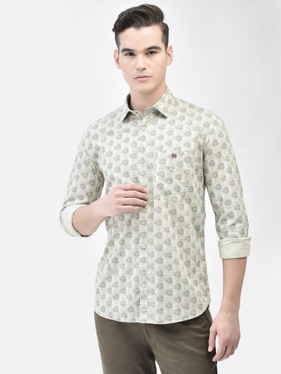 Cream Printed Shirt-Men Shirts-Crimsoune Club