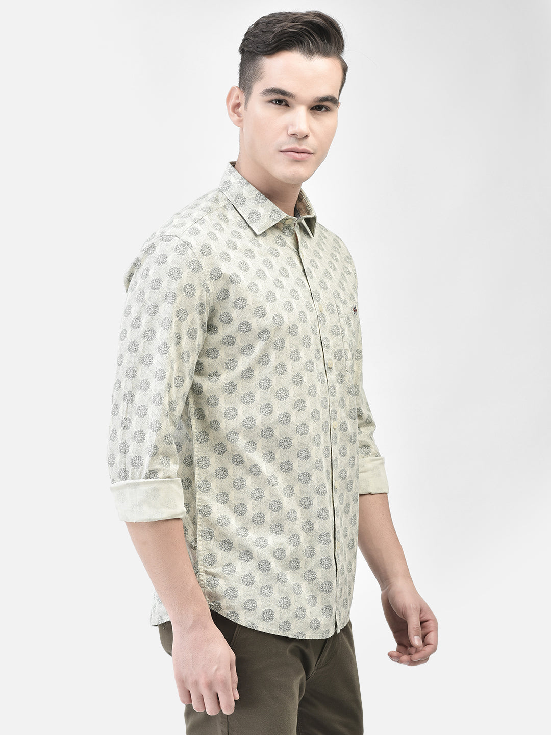 Cream Printed Shirt-Men Shirts-Crimsoune Club