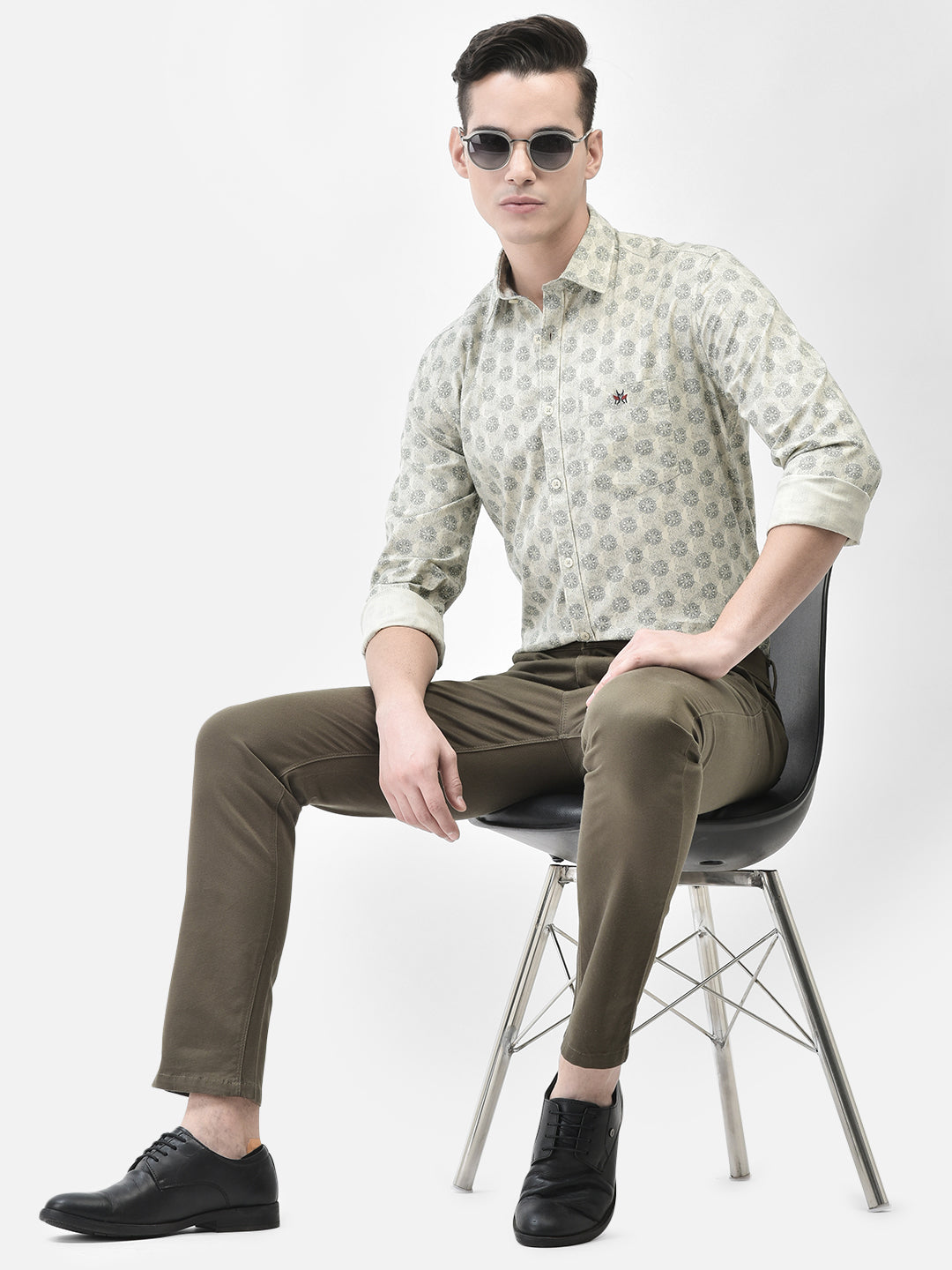 Cream Printed Shirt-Men Shirts-Crimsoune Club