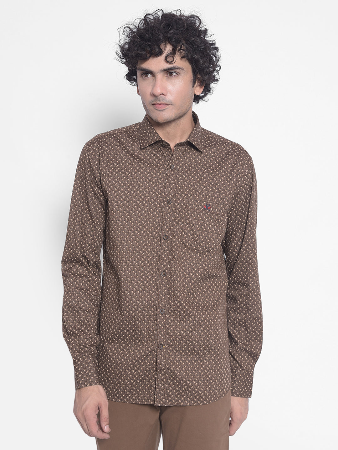 Brown Printed Shirt-Men Shirts-Crimsoune Club