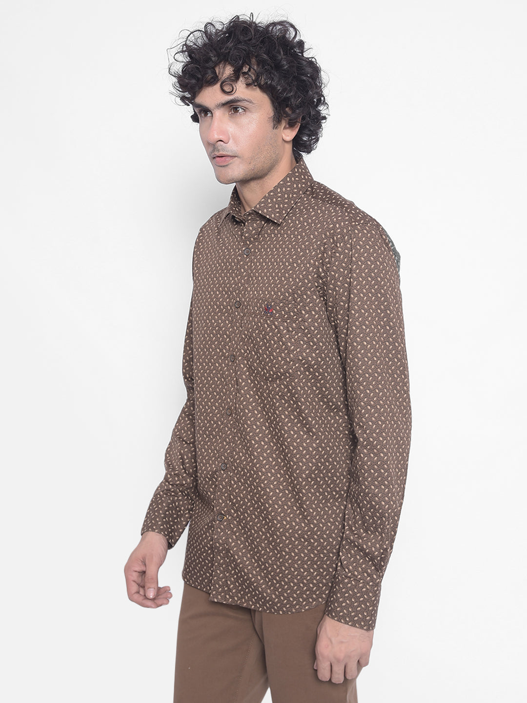 Brown Printed Shirt-Men Shirts-Crimsoune Club