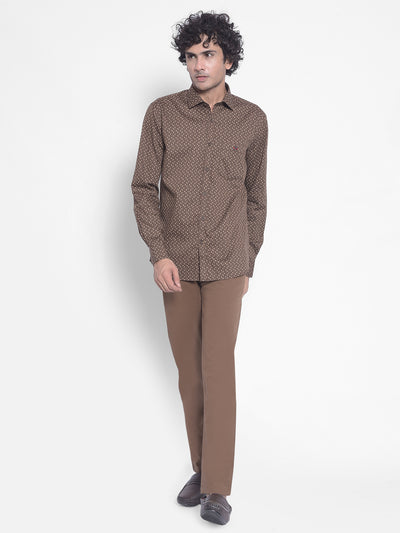 Brown Printed Shirt-Men Shirts-Crimsoune Club