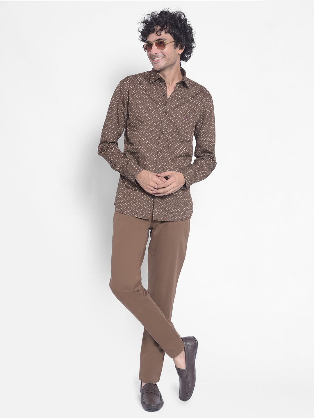 Brown Printed Shirt-Men Shirts-Crimsoune Club