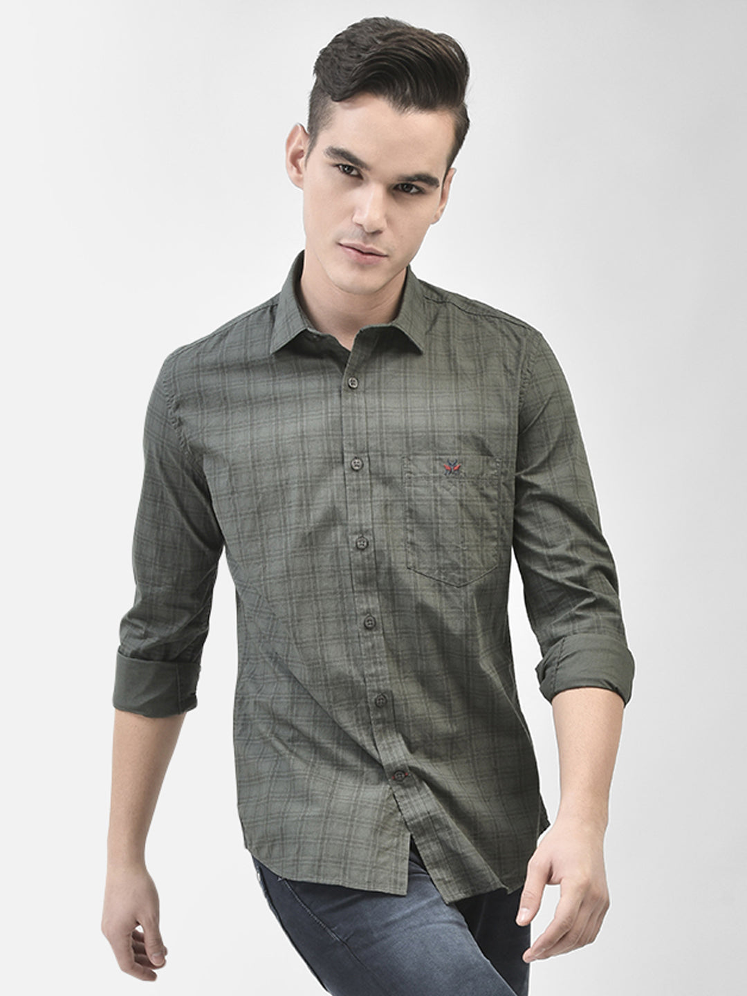 Green Checked Shirt-Men Shirts-Crimsoune Club