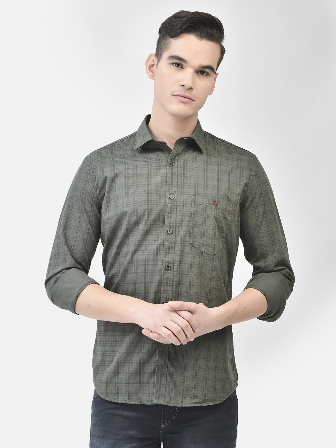 Green Checked Shirt-Men Shirts-Crimsoune Club