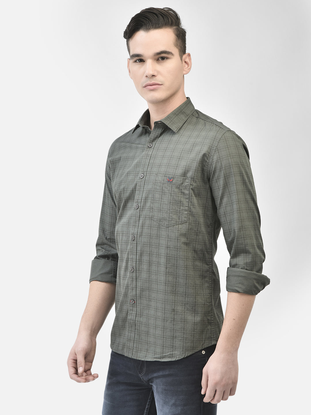 Green Checked Shirt-Men Shirts-Crimsoune Club