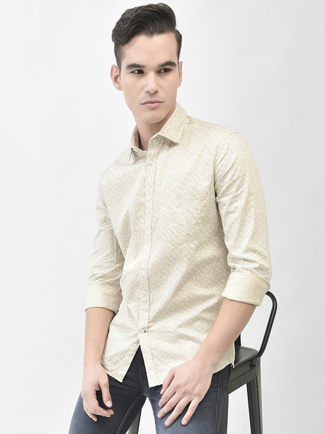 Beige Color Printed Shirt-Men Shirts-Crimsoune Club