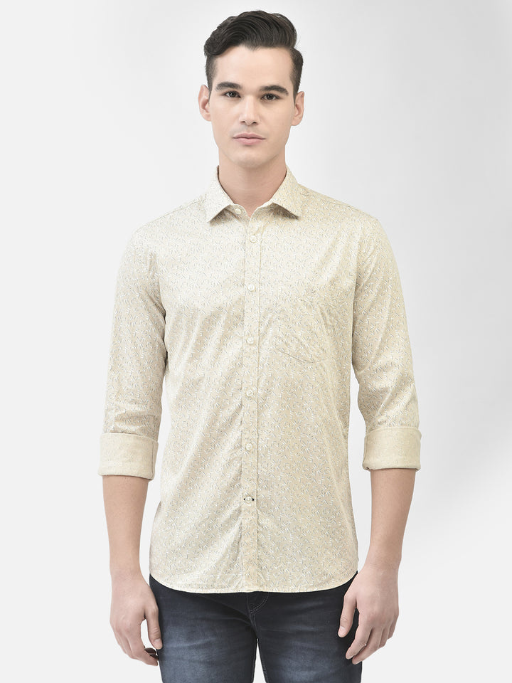 Beige Color Printed Shirt-Men Shirts-Crimsoune Club