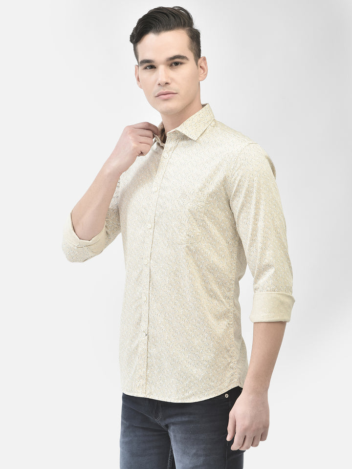 Beige Color Printed Shirt-Men Shirts-Crimsoune Club