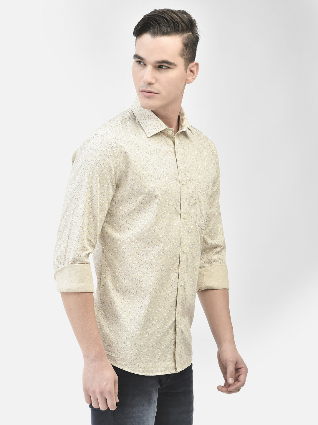 Beige Color Printed Shirt-Men Shirts-Crimsoune Club