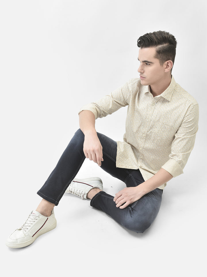 Beige Color Printed Shirt-Men Shirts-Crimsoune Club