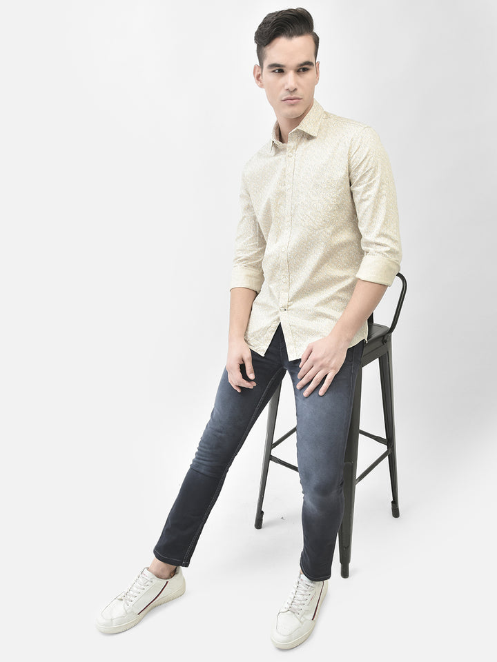 Beige Color Printed Shirt-Men Shirts-Crimsoune Club