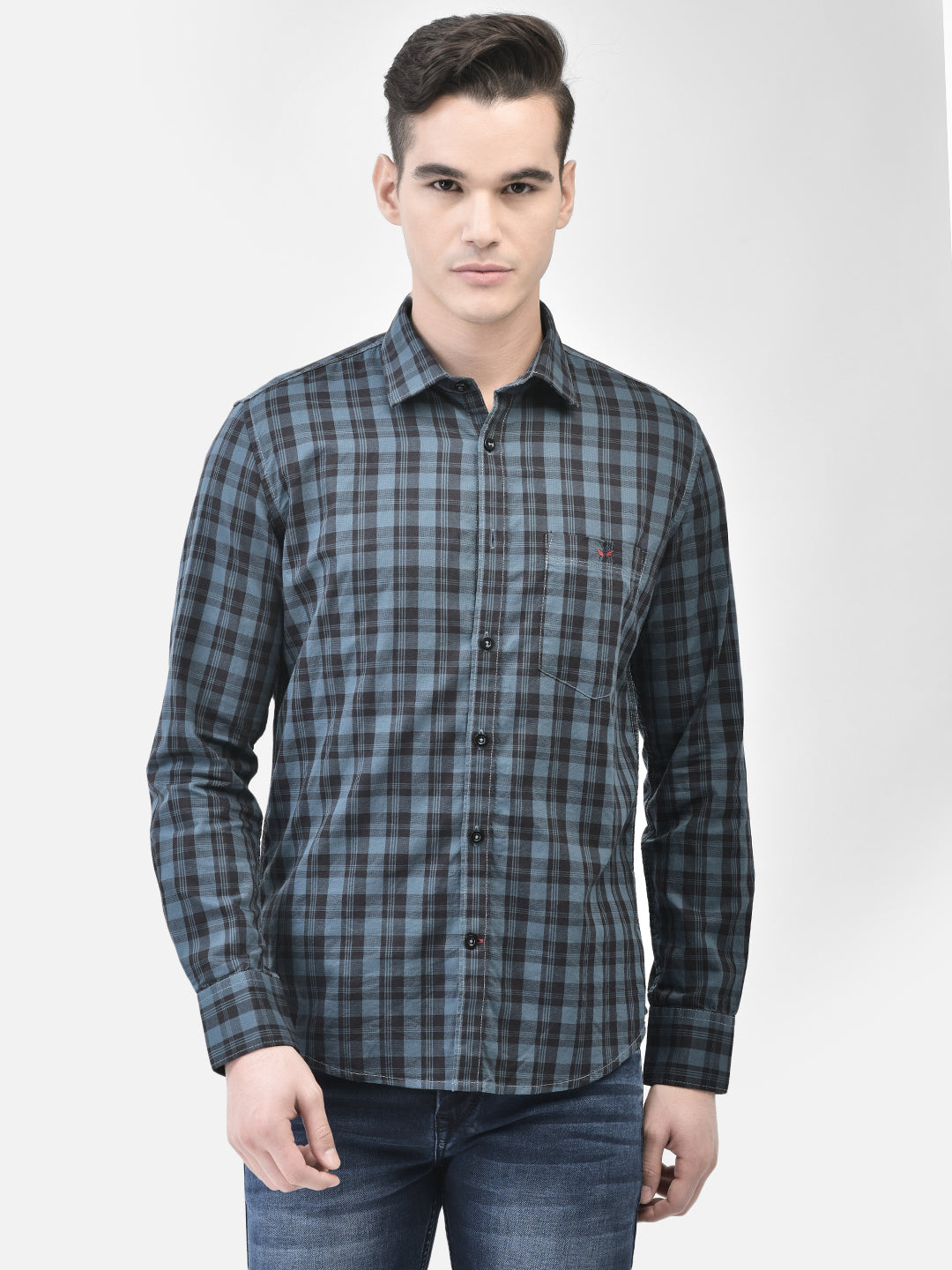 Blue Checked Shirt-Men Shirts-Crimsoune Club