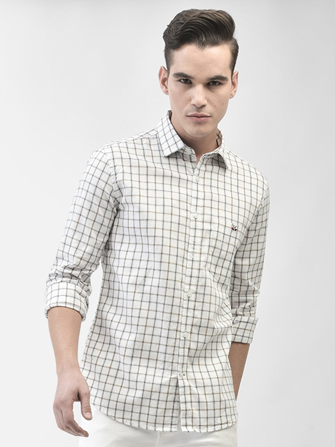 Off White Checked Shirt-Men Shirts-Crimsoune Club