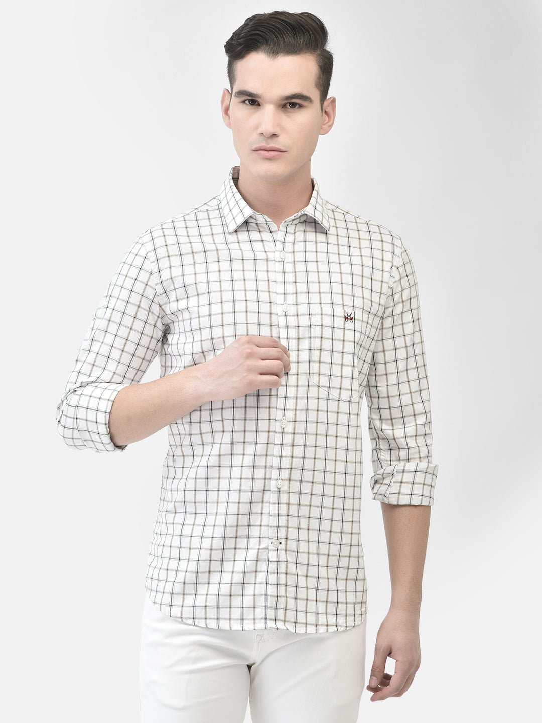 Off White Checked Shirt-Men Shirts-Crimsoune Club