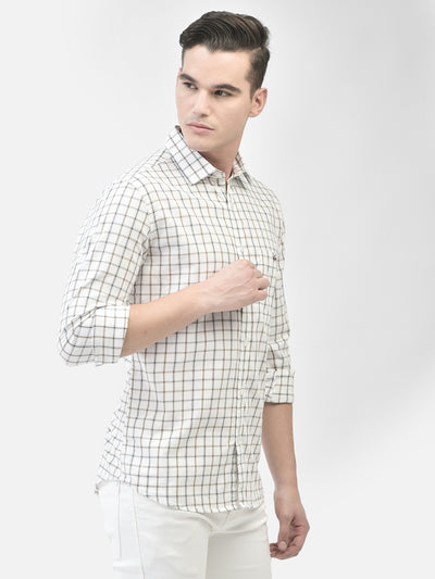 Off White Checked Shirt-Men Shirts-Crimsoune Club