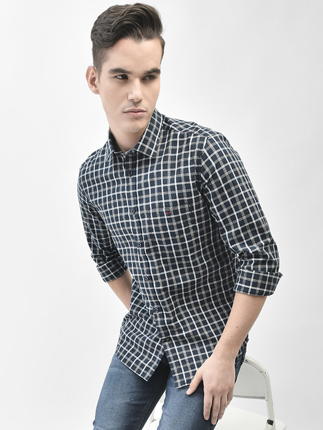 Navy Blue Checked Shirt-Men Shirts-Crimsoune Club