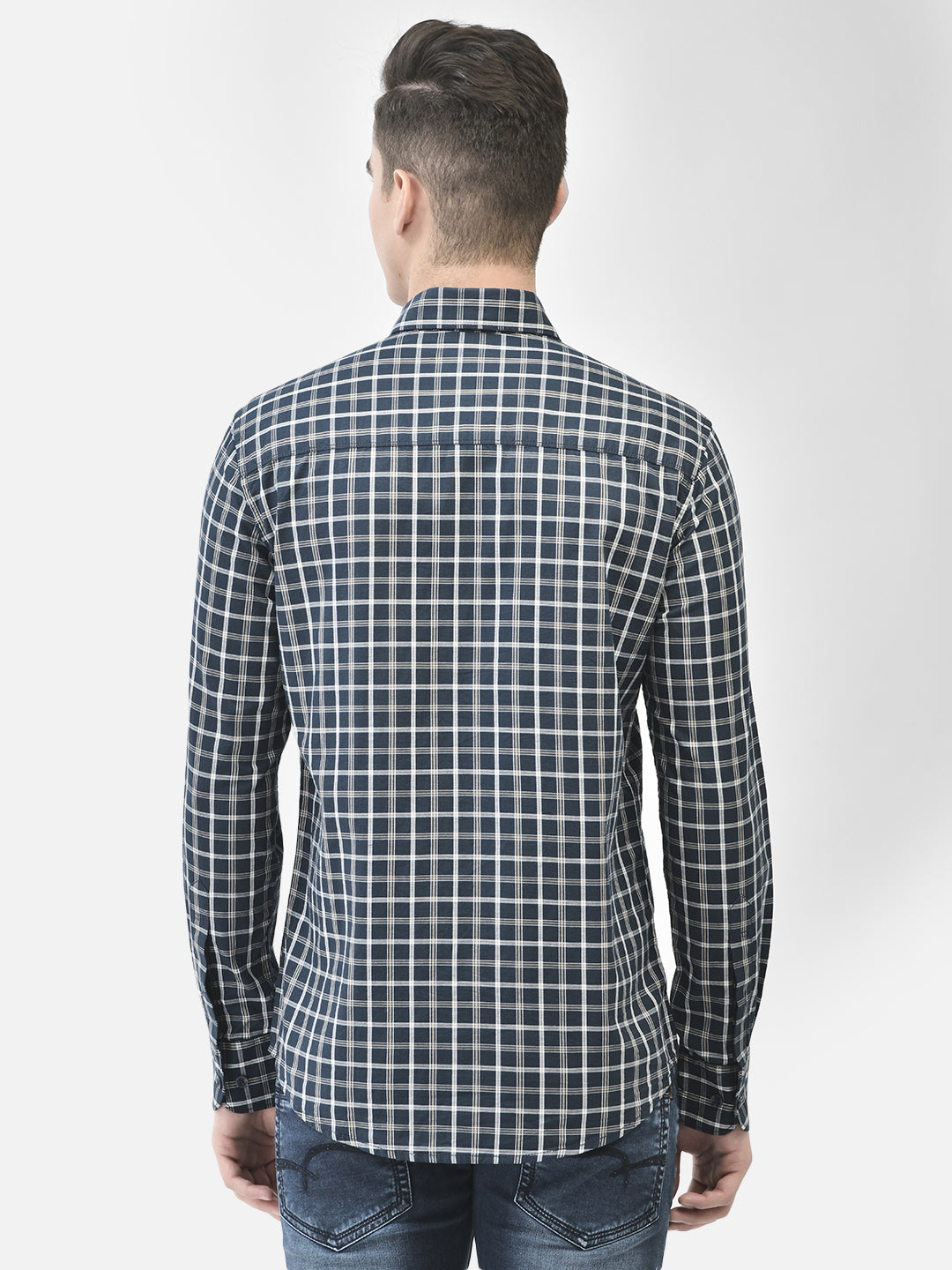 Navy Blue Checked Shirt-Men Shirts-Crimsoune Club