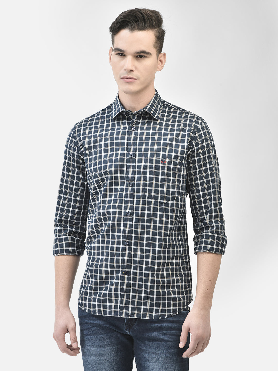 Navy Blue Checked Shirt-Men Shirts-Crimsoune Club