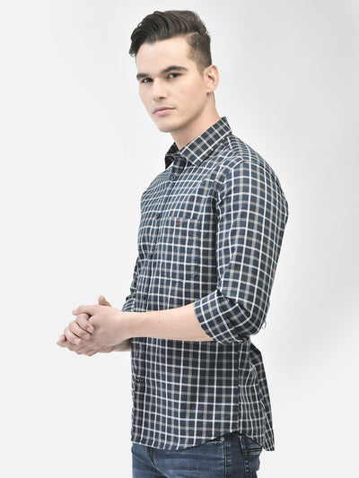 Navy Blue Checked Shirt-Men Shirts-Crimsoune Club