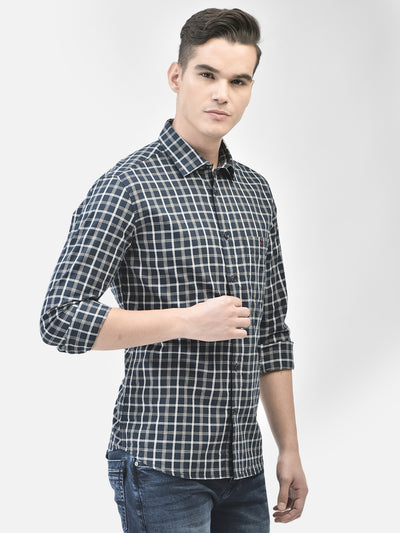 Navy Blue Checked Shirt-Men Shirts-Crimsoune Club