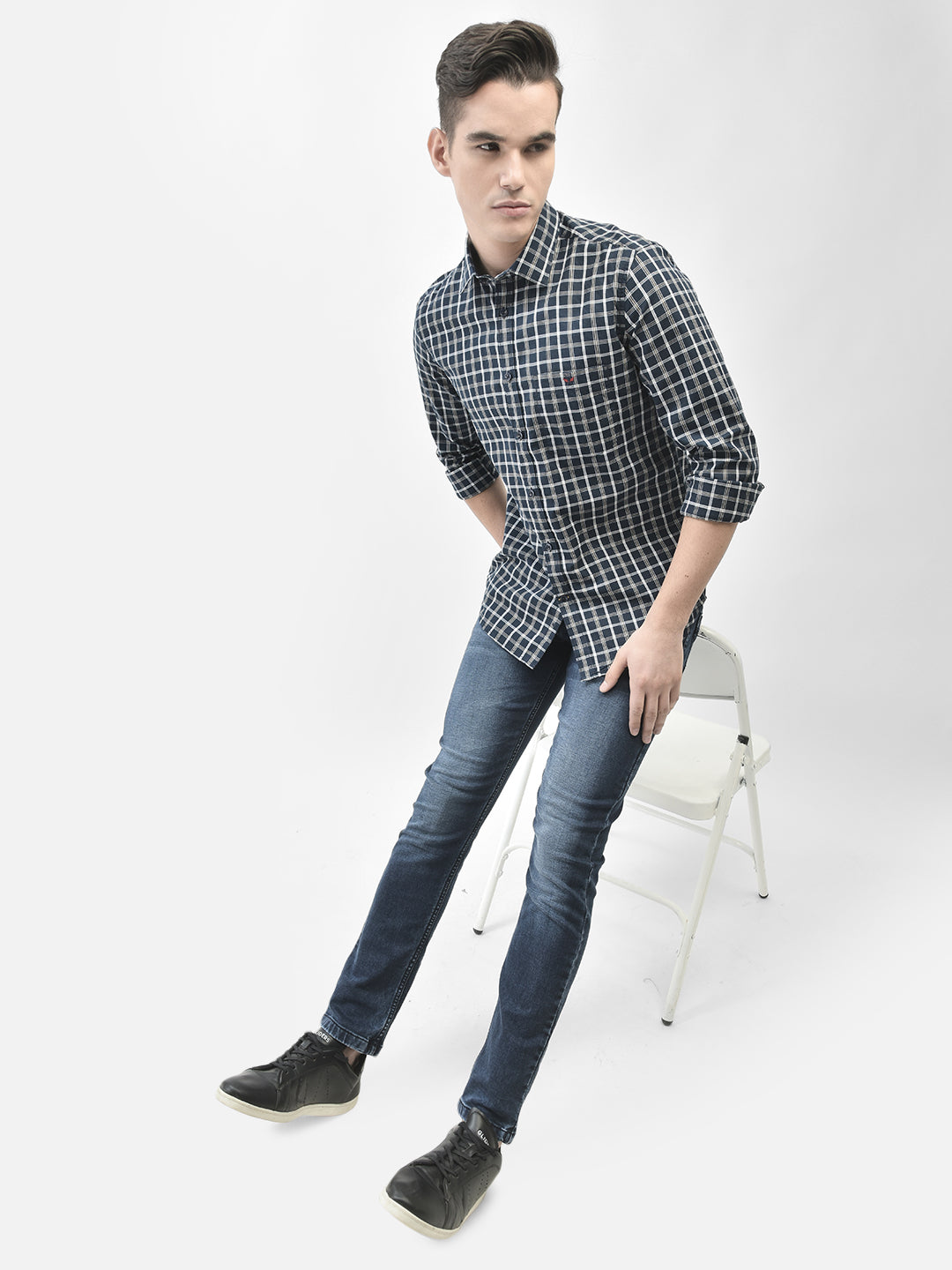 Navy Blue Checked Shirt-Men Shirts-Crimsoune Club