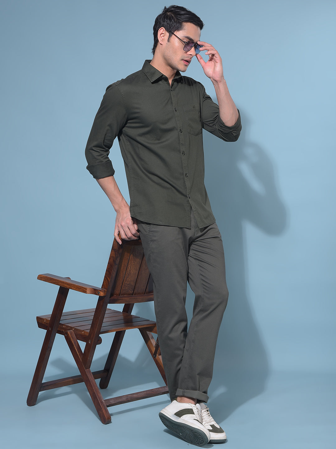 Olive 100% Cotton Shirt-Men Shirts-Crimsoune Club