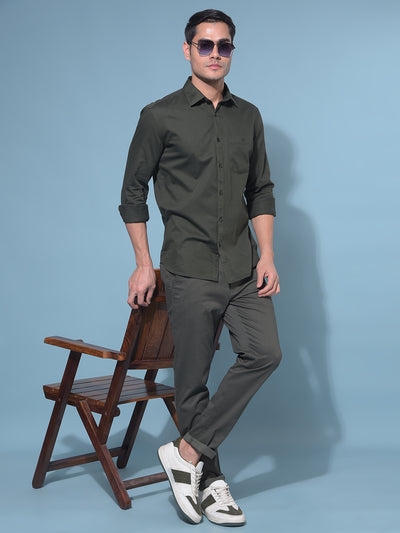 Olive 100% Cotton Shirt-Men Shirts-Crimsoune Club