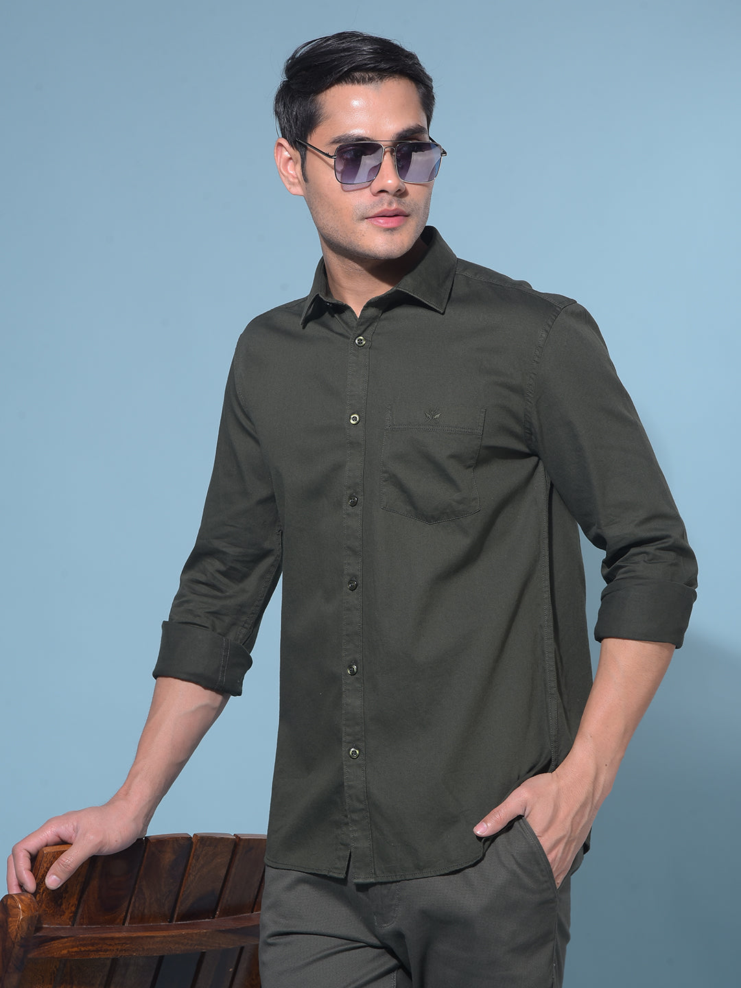 Olive 100% Cotton Shirt-Men Shirts-Crimsoune Club