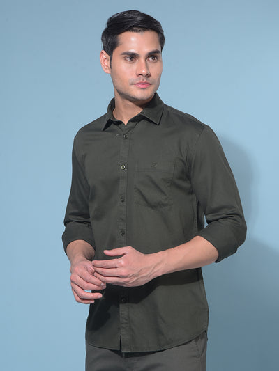 Olive 100% Cotton Shirt-Men Shirts-Crimsoune Club