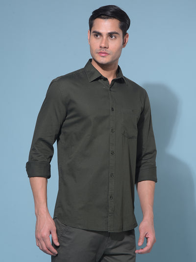 Olive 100% Cotton Shirt-Men Shirts-Crimsoune Club