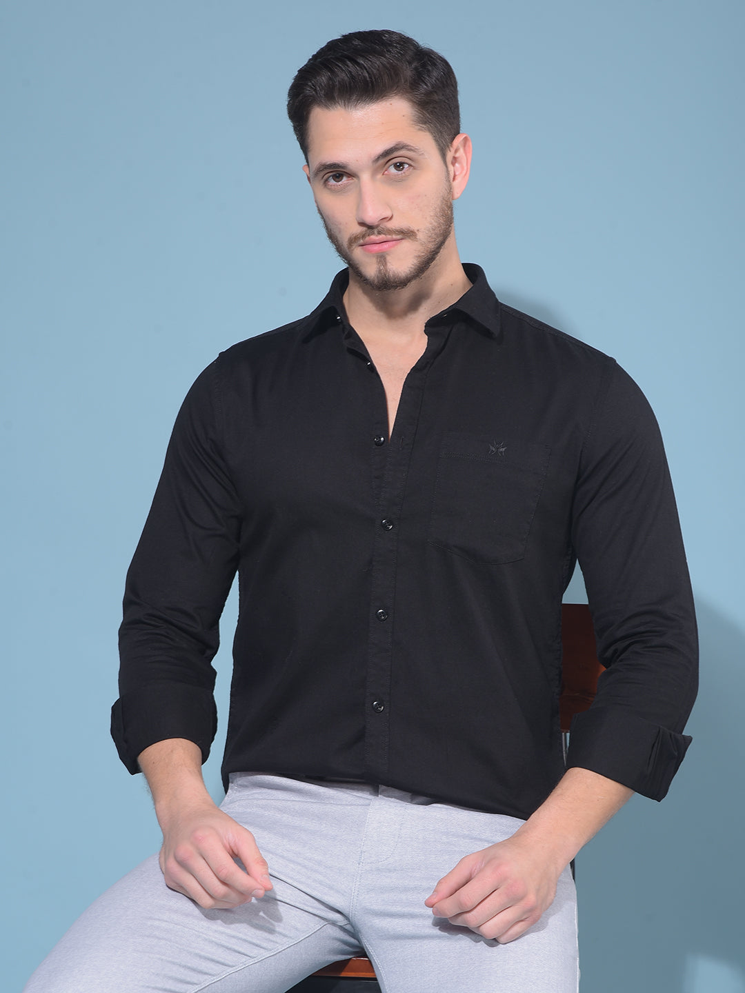 Black 100% Cotton Shirt-Men Shirts-Crimsoune Club