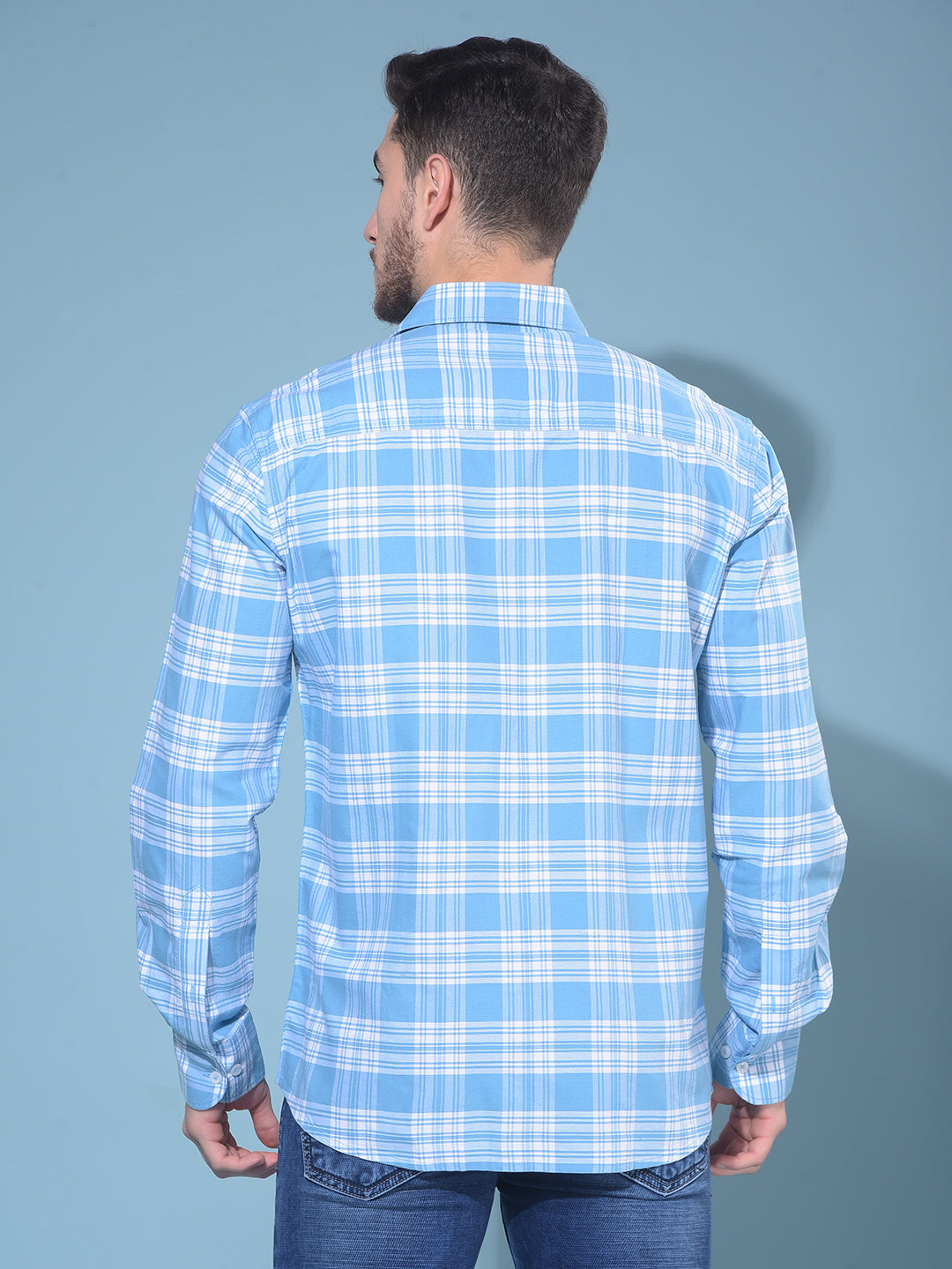 Blue Tartan Check 100% Cotton Shirt-Men Shirts-Crimsoune Club