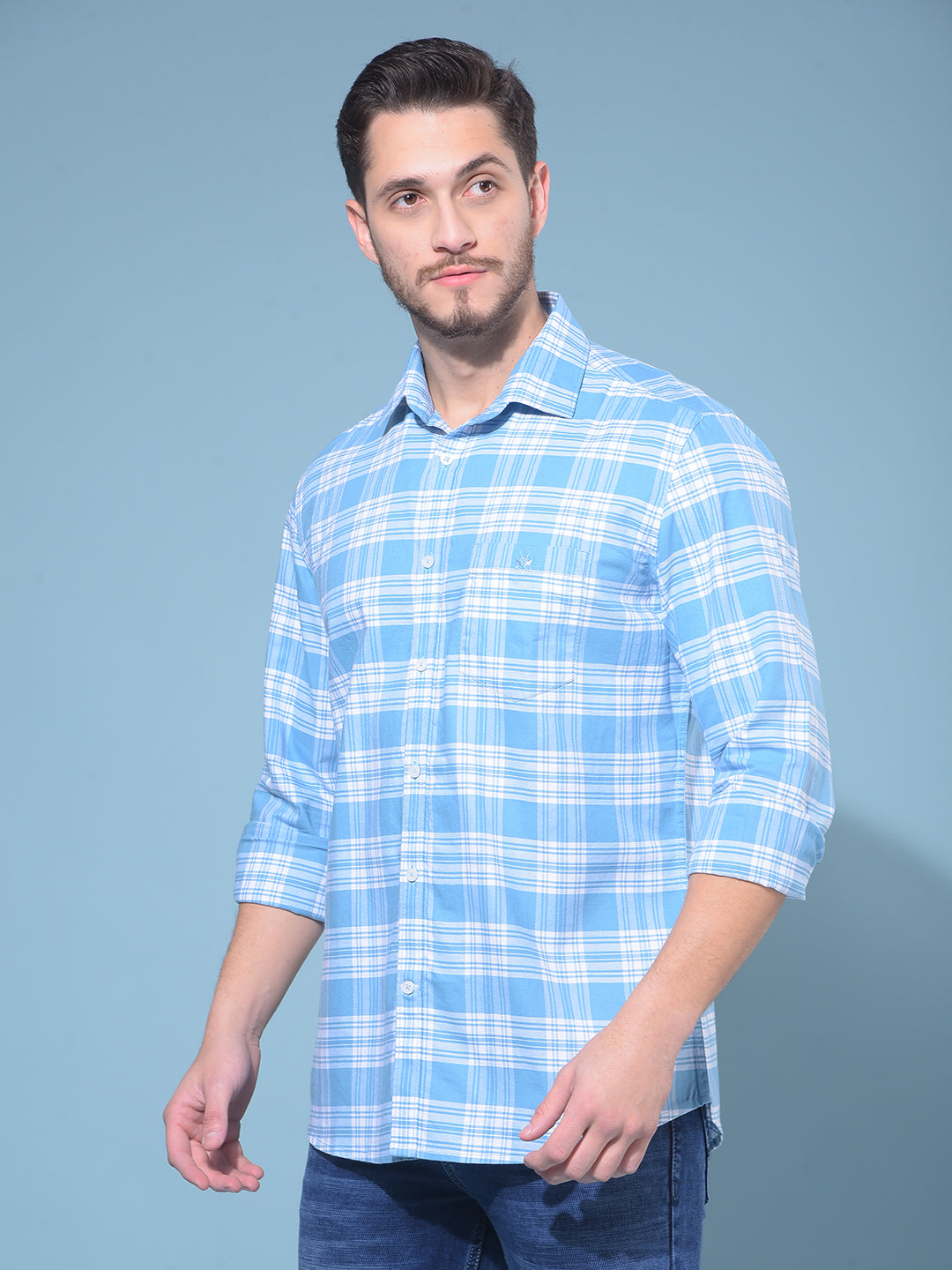 Blue Tartan Check 100% Cotton Shirt-Men Shirts-Crimsoune Club