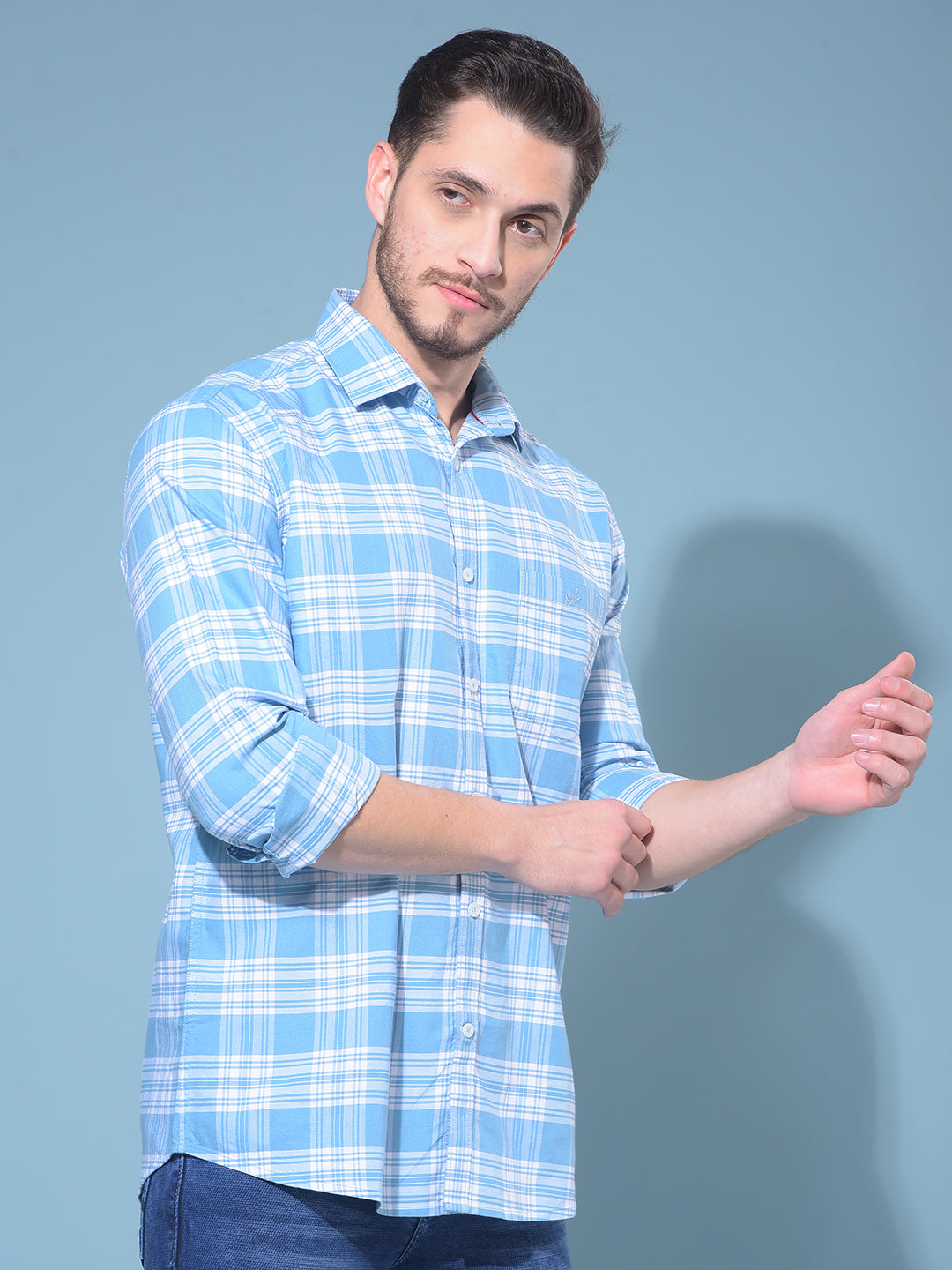 Blue Tartan Check 100% Cotton Shirt-Men Shirts-Crimsoune Club