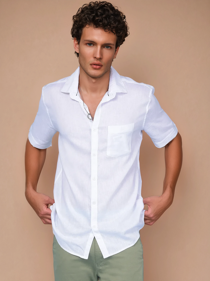 White Linen Shirt-Men Shirts-Crimsoune Club