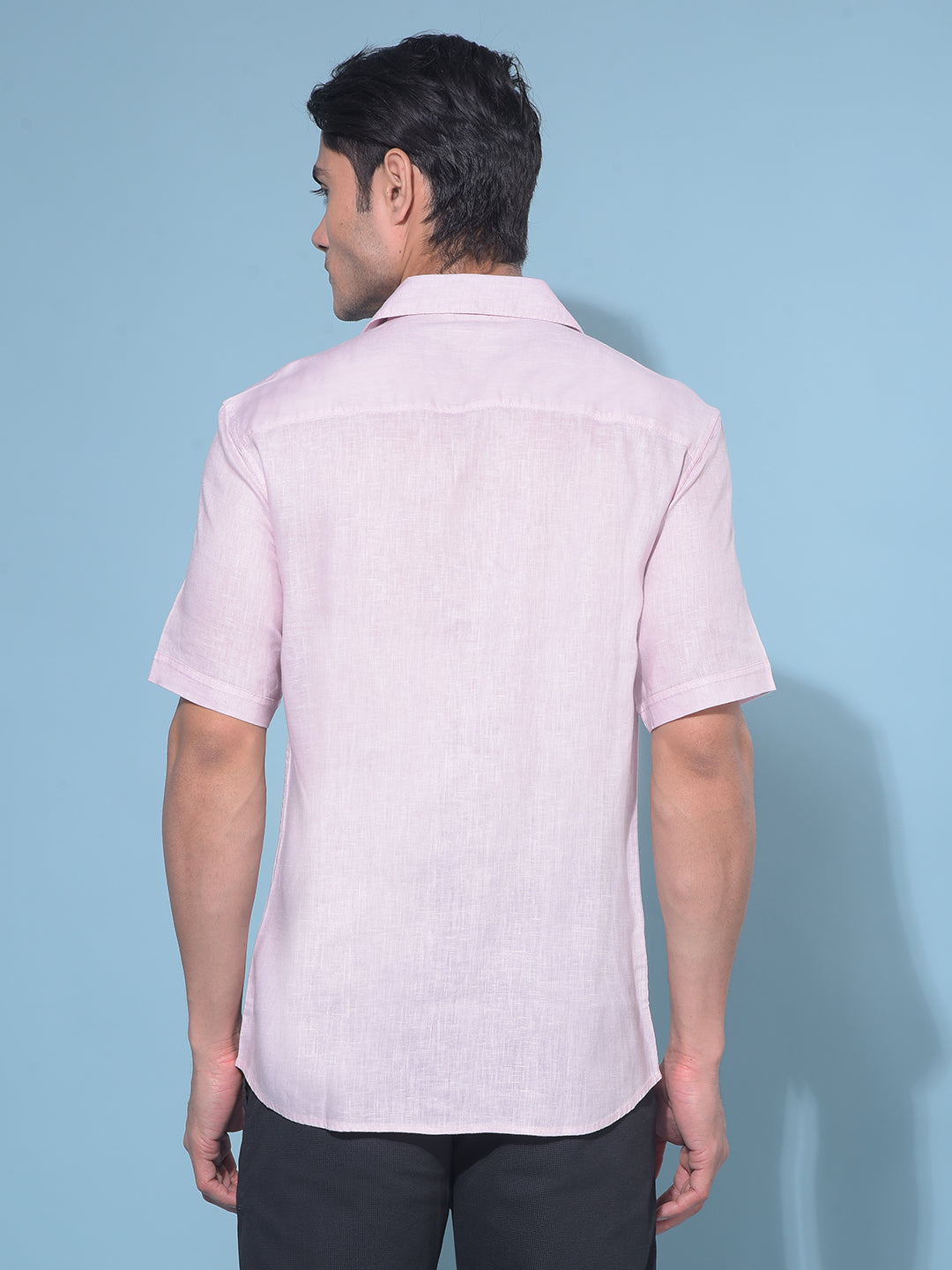 Pink 80% Lyocell 20% Linen Shirt-Men Shirts-Crimsoune Club