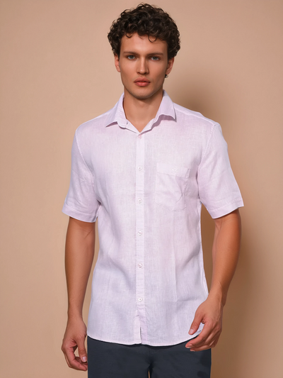 Pink Linen Shirt-Men Shirts-Crimsoune Club
