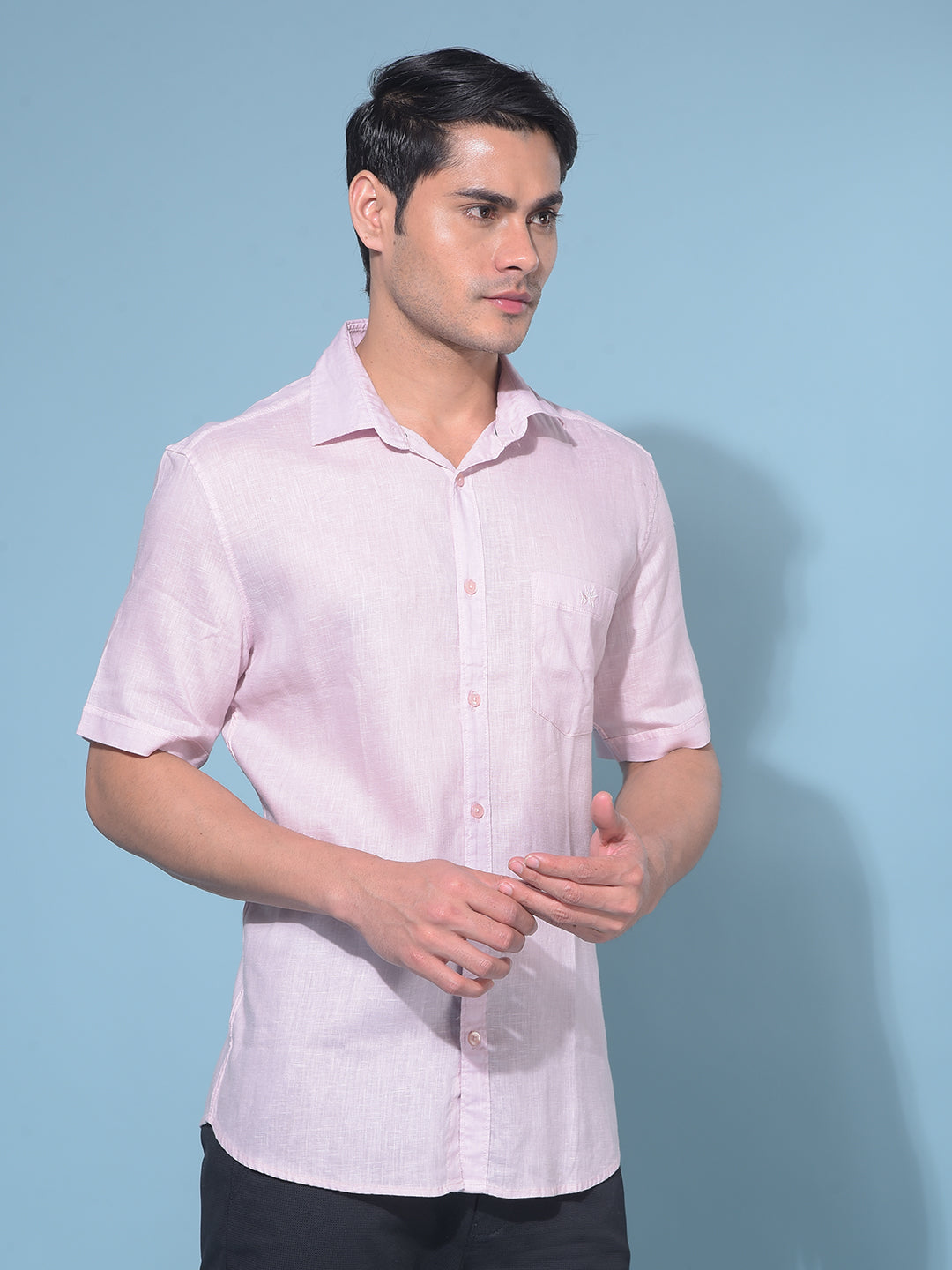 Pink 80% Lyocell 20% Linen Shirt-Men Shirts-Crimsoune Club