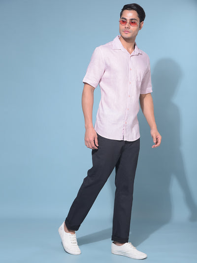 Pink 80% Lyocell 20% Linen Shirt-Men Shirts-Crimsoune Club