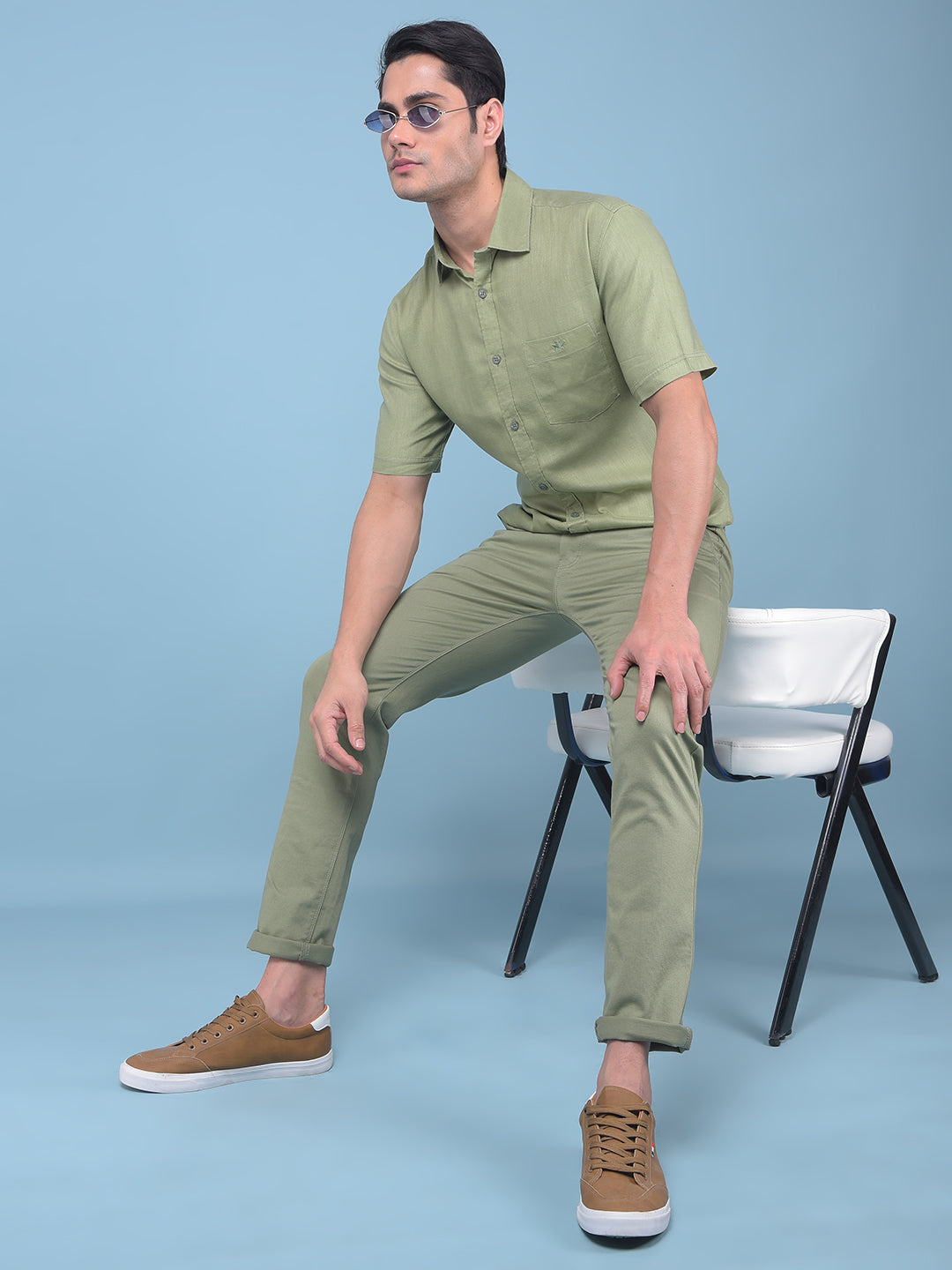 Green 80% Lyocell 20% Linen Shirt-Men Shirts-Crimsoune Club