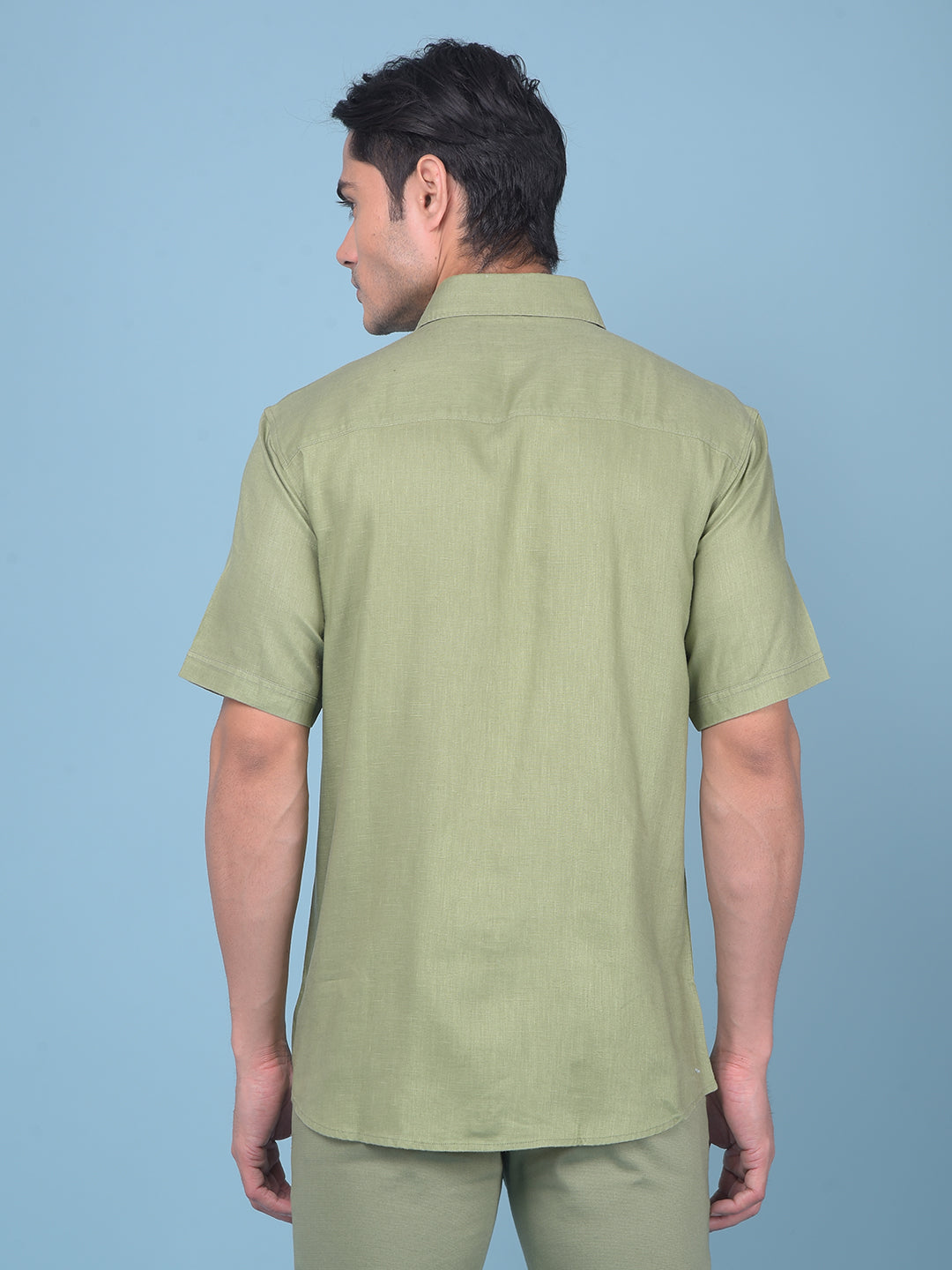 Green 80% Lyocell 20% Linen Shirt-Men Shirts-Crimsoune Club