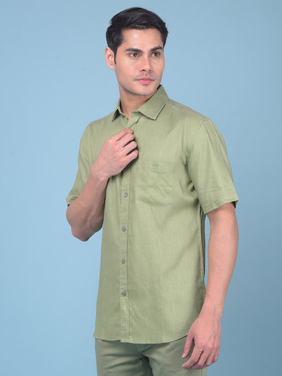 Green 80% Lyocell 20% Linen Shirt-Men Shirts-Crimsoune Club