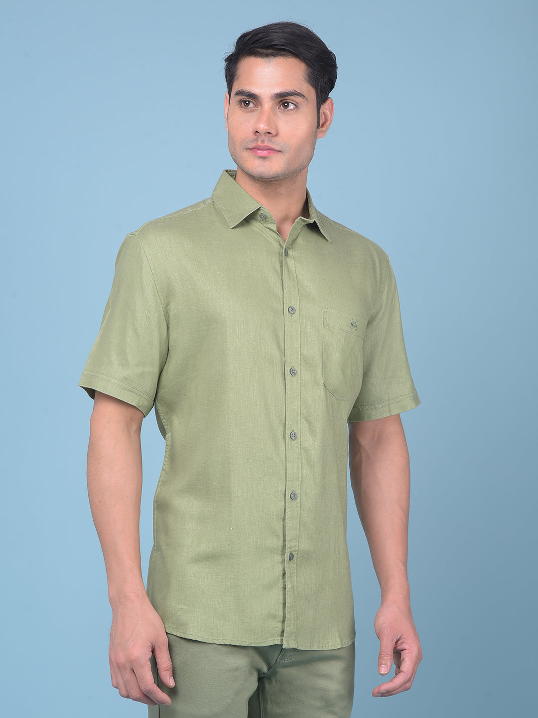 Green 80% Lyocell 20% Linen Shirt-Men Shirts-Crimsoune Club