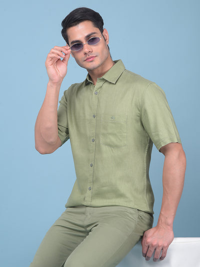 Green 80% Lyocell 20% Linen Shirt-Men Shirts-Crimsoune Club