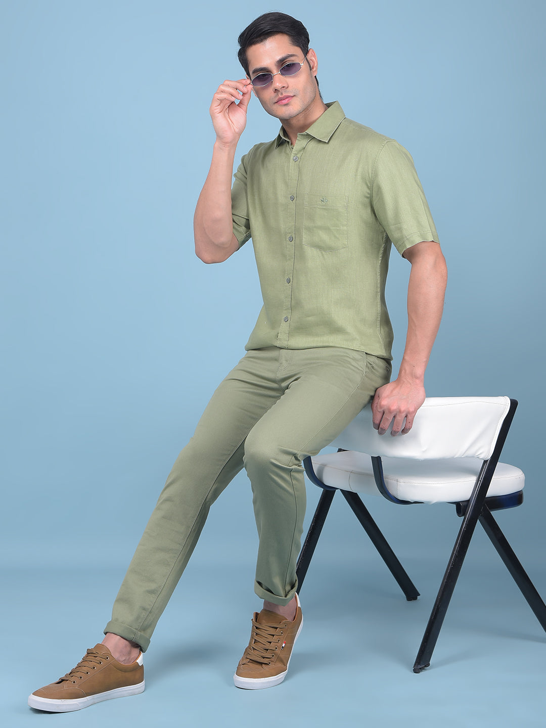 Green 80% Lyocell 20% Linen Shirt-Men Shirts-Crimsoune Club