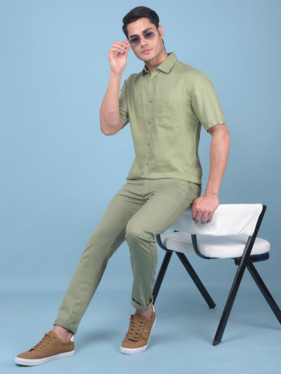 Green 80% Lyocell 20% Linen Shirt-Men Shirts-Crimsoune Club